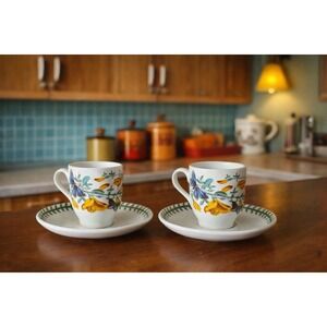 Vintage Portmeirion Botanic Garden Demitasse Espresso Set 2 Cups Saucers 1972